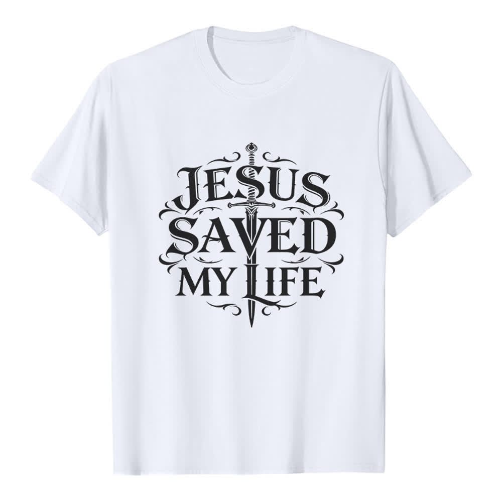 Christianartworkshop Vintage Gothic Jesus Saved My Life Premium T-Shirt - White - 2XL - image 7