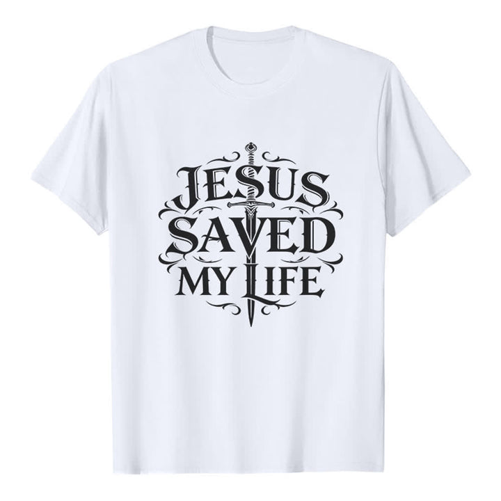 Christianartworkshop Vintage Gothic Jesus Saved My Life Premium T-Shirt - White - 2XL - image 7