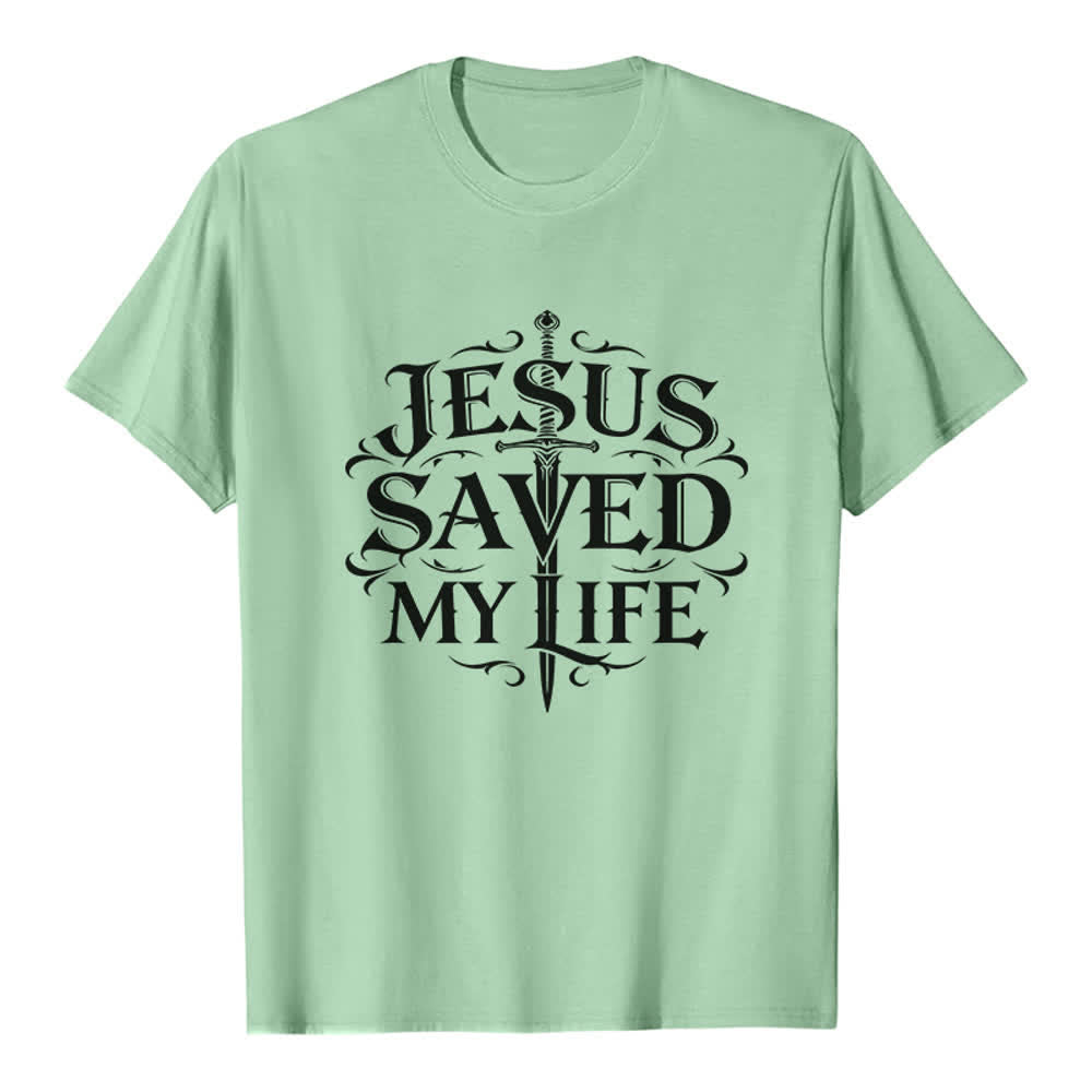 Christianartworkshop Vintage Gothic Jesus Saved My Life Premium T-Shirt - Light Green - 2XL - image 3