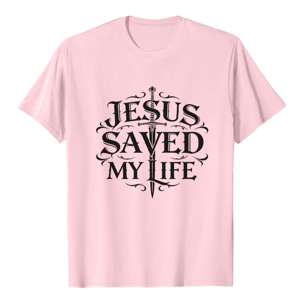 Christianartworkshop Vintage Gothic Jesus Saved My Life Premium T-Shirt - Pink - 2XL - image 1