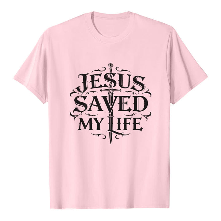 Christianartworkshop Vintage Gothic Jesus Saved My Life Premium T-Shirt - Pink - 2XL - image 1