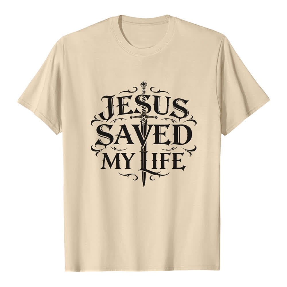 Christianartworkshop Vintage Gothic Jesus Saved My Life Premium T-Shirt - Beige - 2XL - image 6