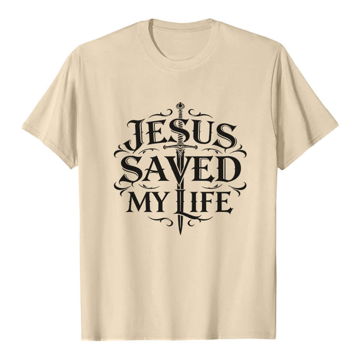 Christianartworkshop Vintage Gothic Jesus Saved My Life Premium T-Shirt - Beige - 2XL - image 6