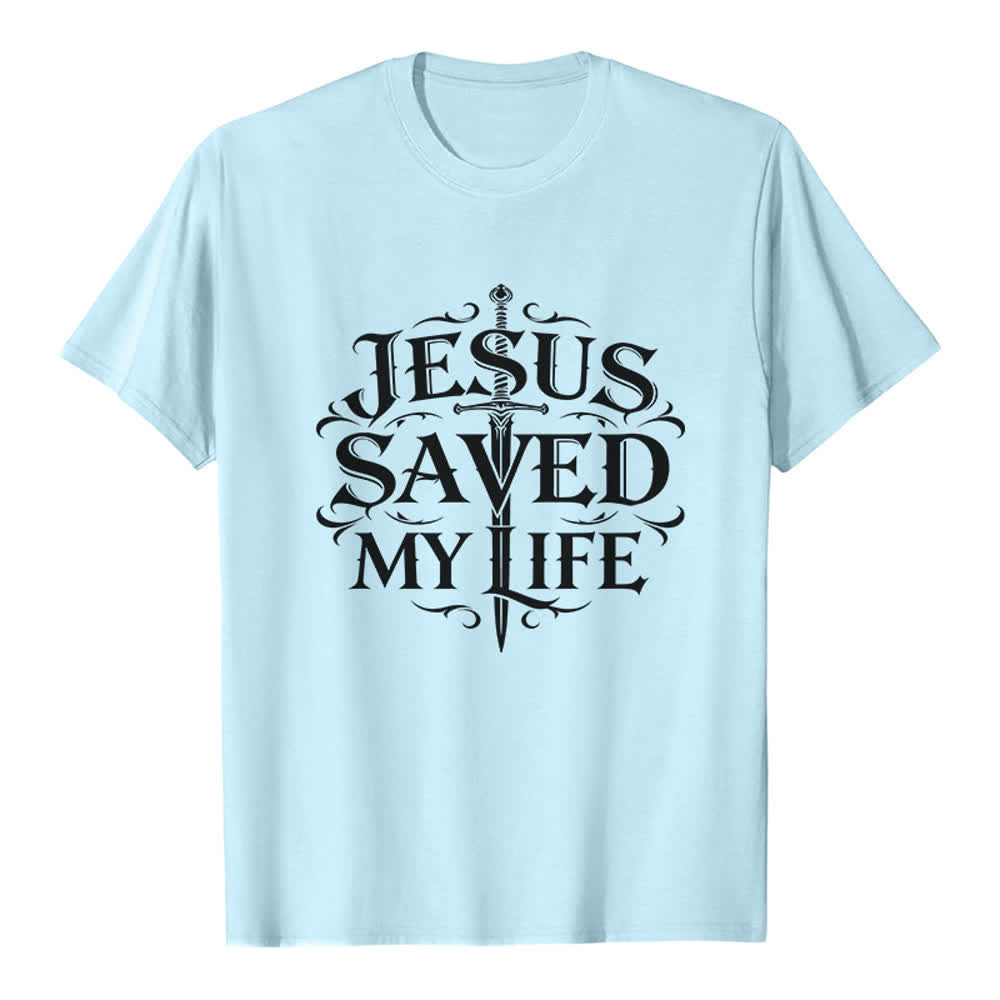 Christianartworkshop Vintage Gothic Jesus Saved My Life Premium T-Shirt - Blue - 2XL - image 5