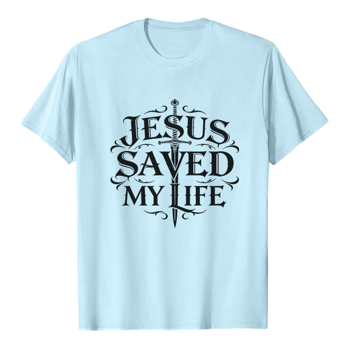 Christianartworkshop Vintage Gothic Jesus Saved My Life Premium T-Shirt - Blue - 2XL - image 5