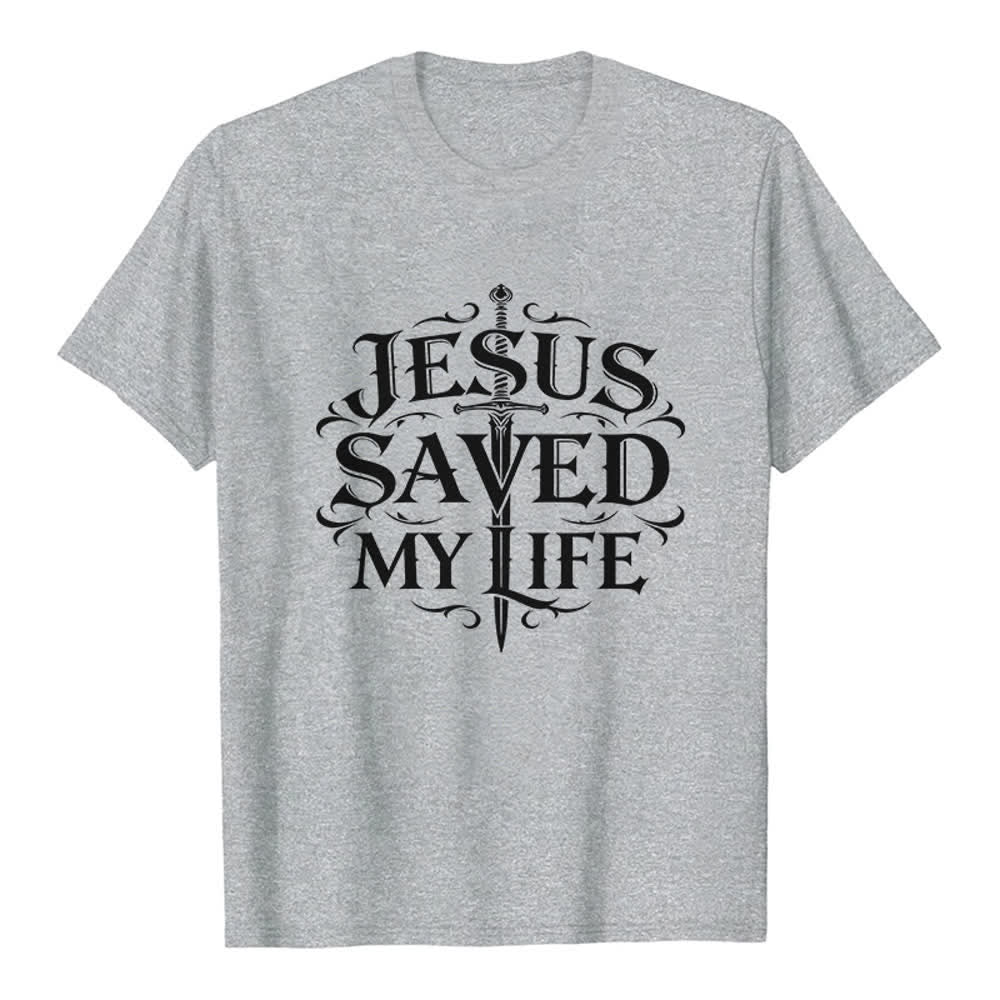 Christianartworkshop Vintage Gothic Jesus Saved My Life Premium T-Shirt - Grey - 2XL - image 8