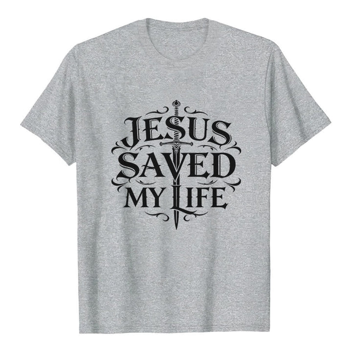 Christianartworkshop Vintage Gothic Jesus Saved My Life Premium T-Shirt - Grey - 2XL - image 8