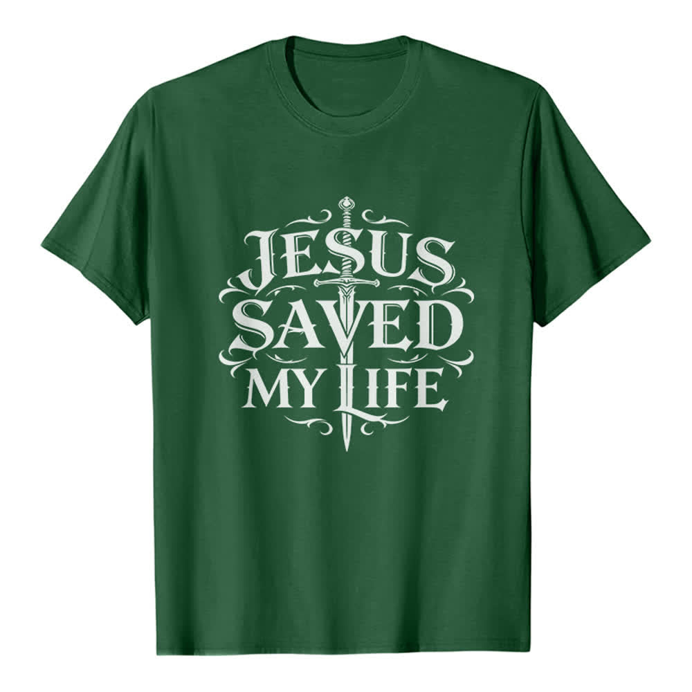 Christianartworkshop Vintage Gothic Jesus Saved My Life Premium T-Shirt - Dark Green - 2XL - image 4