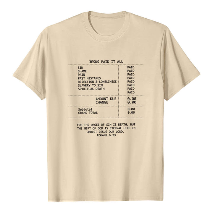 Christianartworkshop Jesus Paid It All Receipt Premium T-Shirt - Beige - 2XL - image 6
