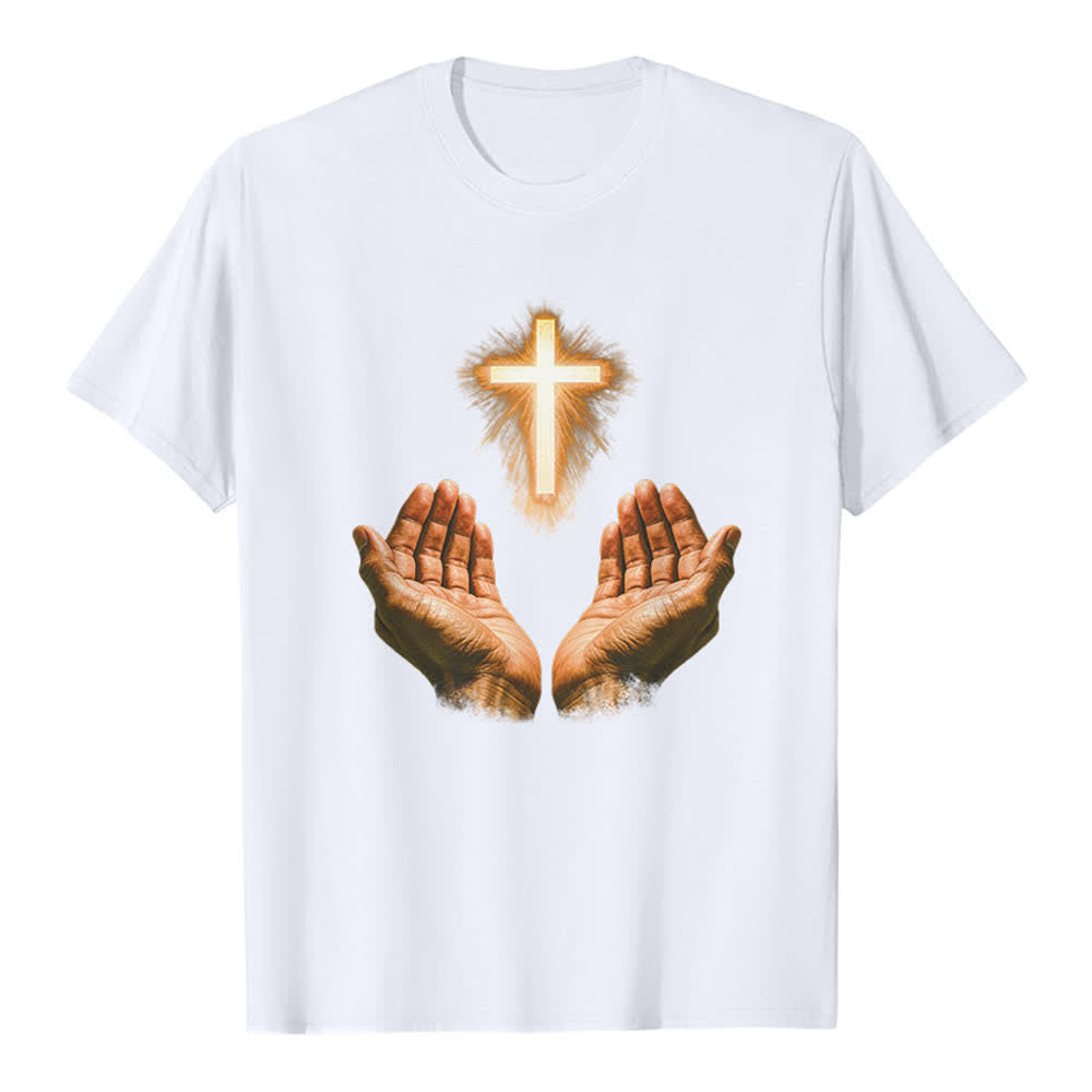 Christianartworkshop Jesus Cross In Hands Premium T-Shirt - White - 2XL - image 6