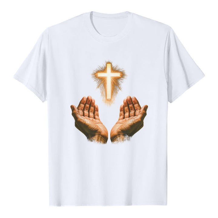 Christianartworkshop Jesus Cross In Hands Premium T-Shirt - White - 2XL - image 6