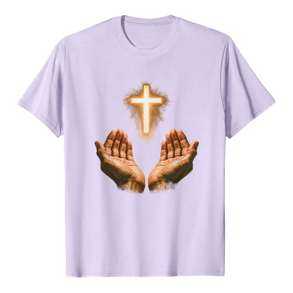 Christianartworkshop Jesus Cross In Hands Premium T-Shirt - Purple - 2XL - image 0