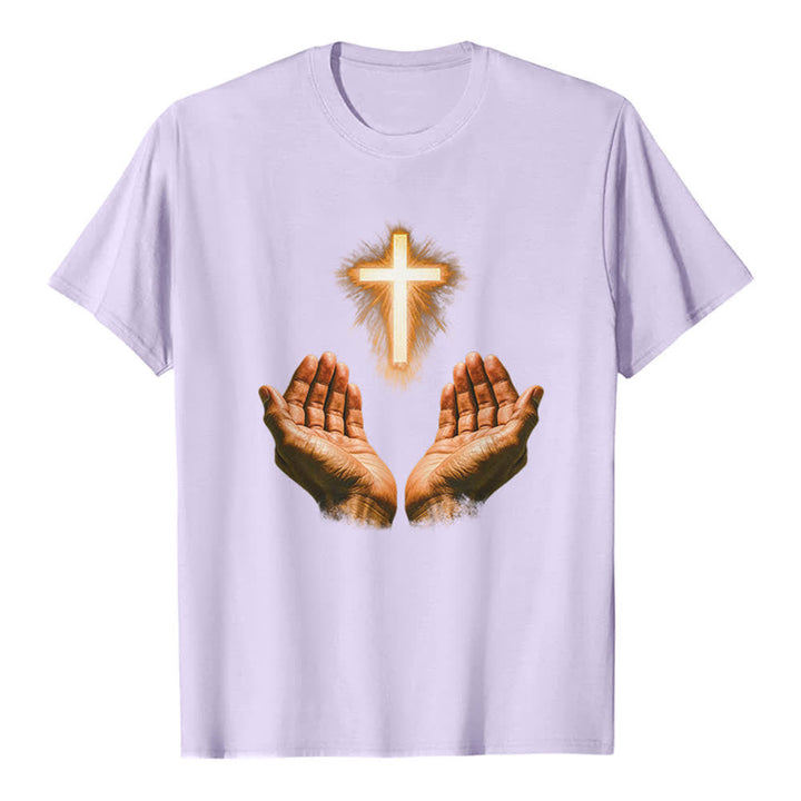 Christianartworkshop Jesus Cross In Hands Premium T-Shirt - Purple - 2XL - image 0