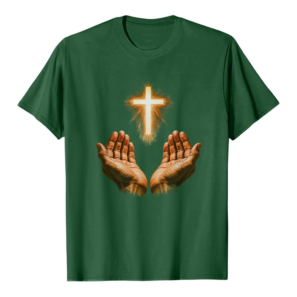 Christianartworkshop Jesus Cross In Hands Premium T-Shirt - Dark Green - 2XL - image 3