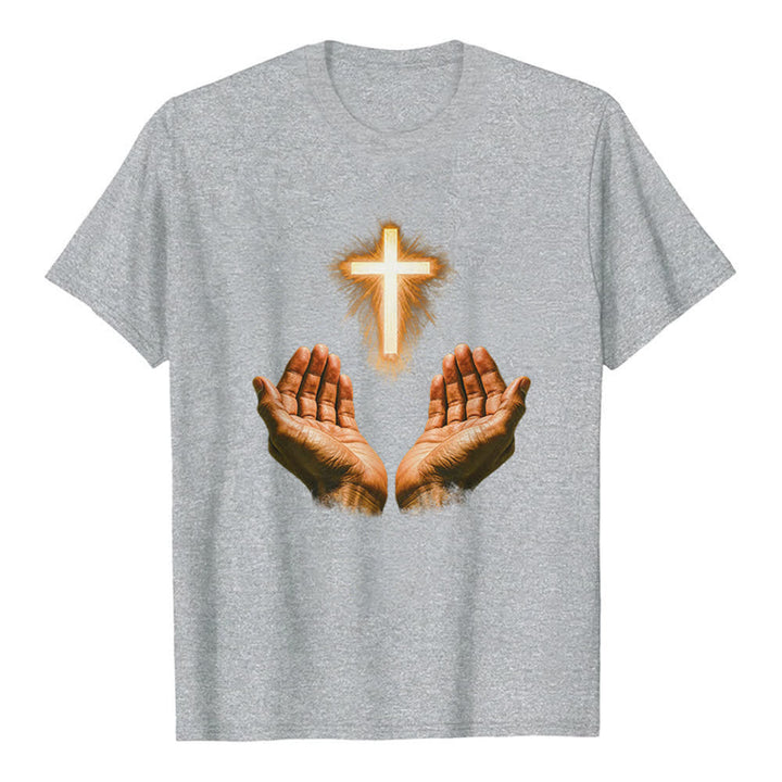 Christianartworkshop Jesus Cross In Hands Premium T-Shirt - Grey - 2XL - image 7