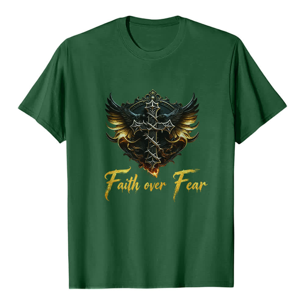 Christianartworkshop Wings Of Faith Faith Over Fear Premium T-Shirt - Dark Green - 2XL - image 4