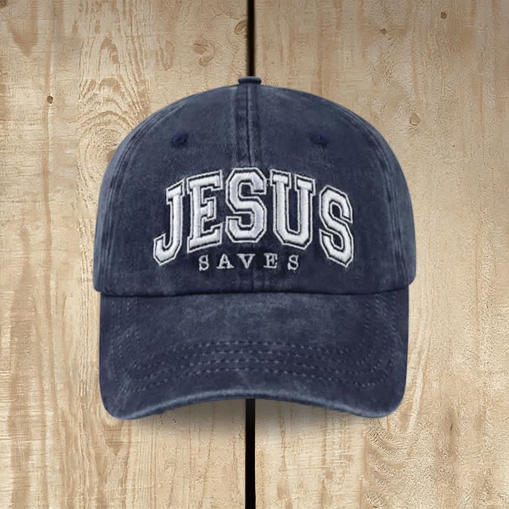 Christianartworkshop Retro Varsity Jesus Saves Baseball Cap - Navy Blue - image 6