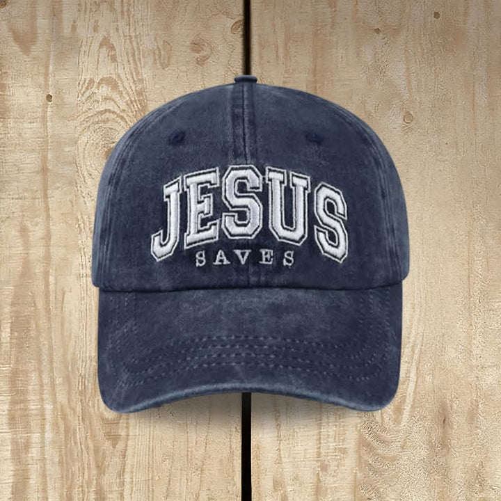 Christianartworkshop Retro Varsity Jesus Saves Baseball Cap - Navy Blue - image 6