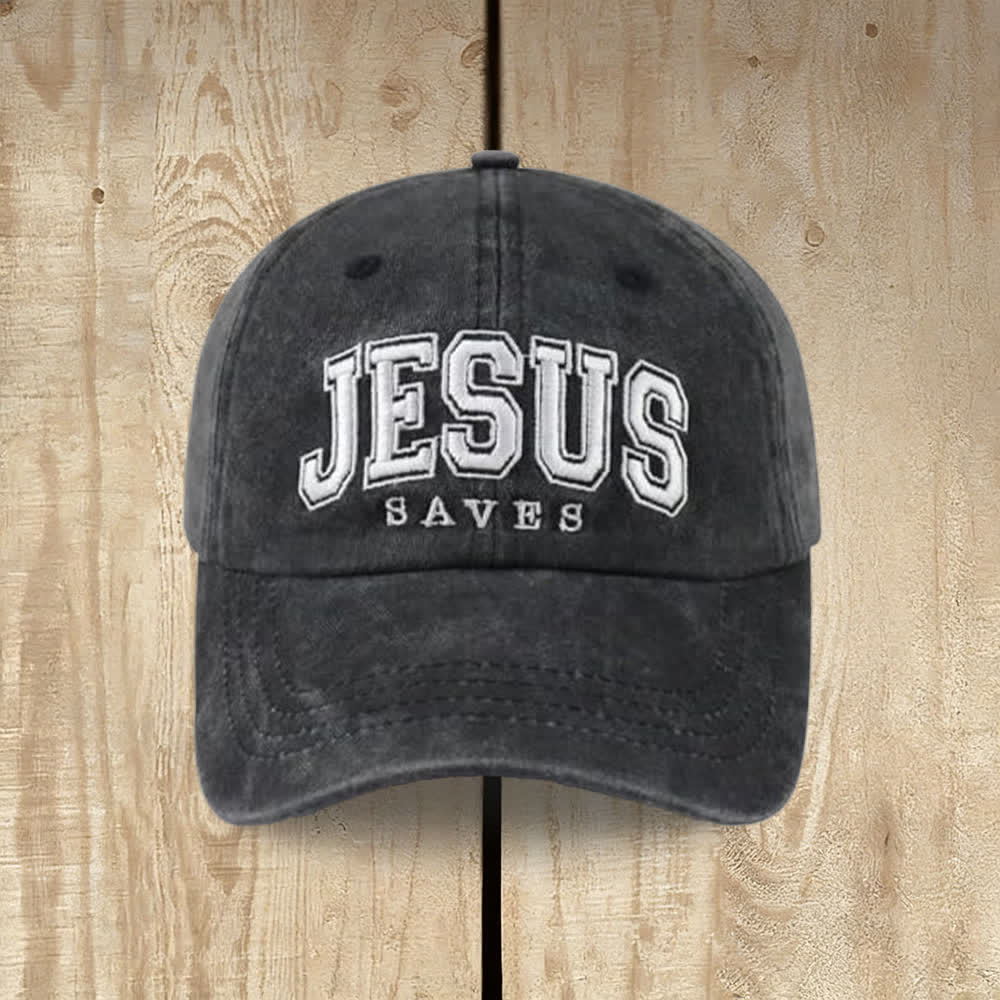 Christianartworkshop Retro Varsity Jesus Saves Baseball Cap - Black - image 0