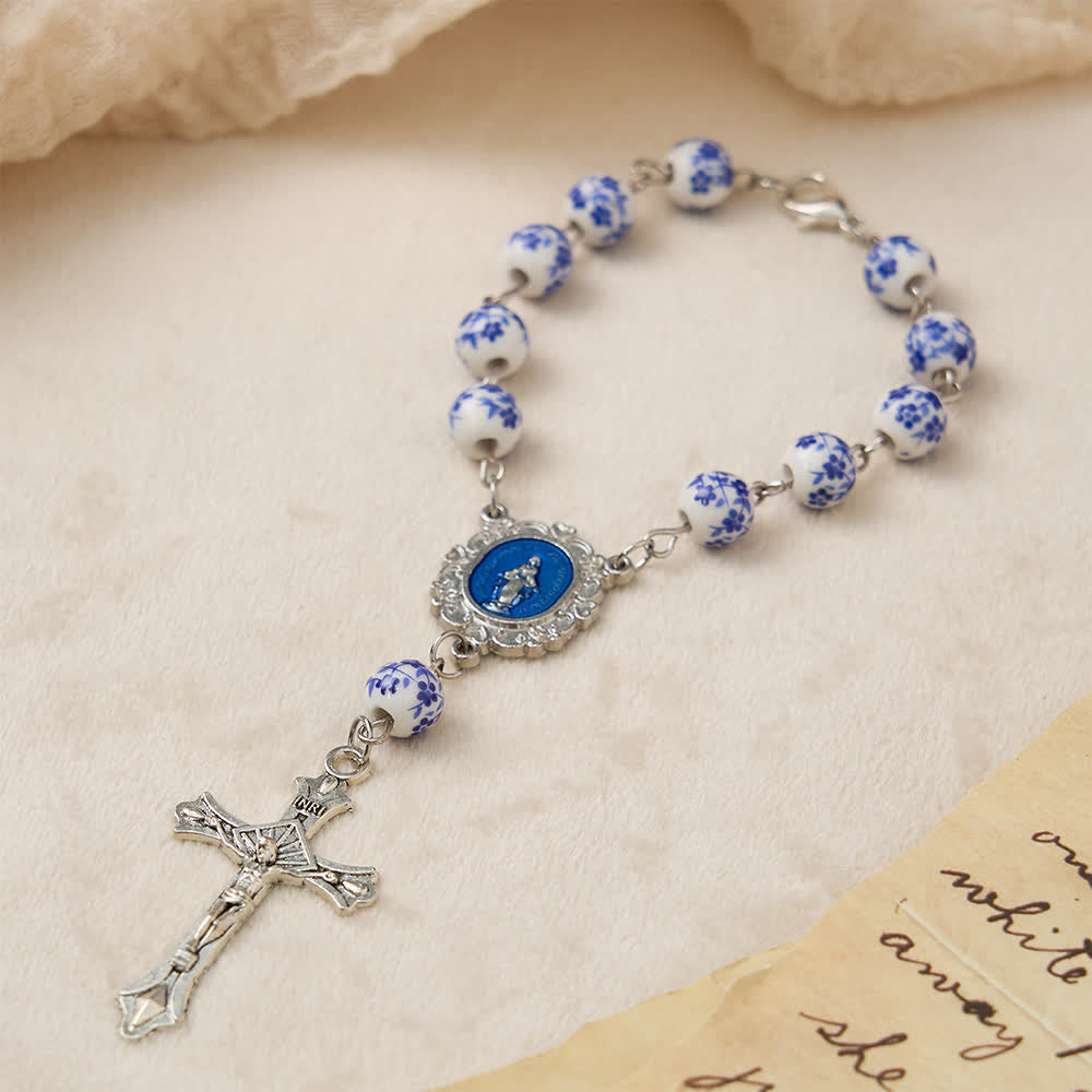 FREE Today: Blue Flower Ceramic Auto Rosary: A Symbol of Marian Protection for Car - image 3