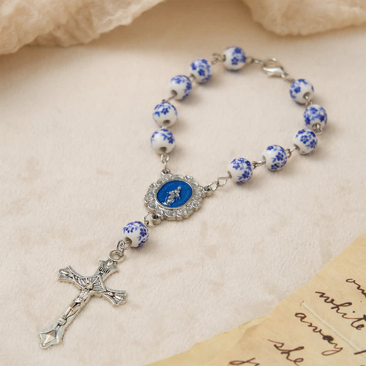 FREE Today: Blue Flower Ceramic Auto Rosary: A Symbol of Marian Protection for Car - image 3