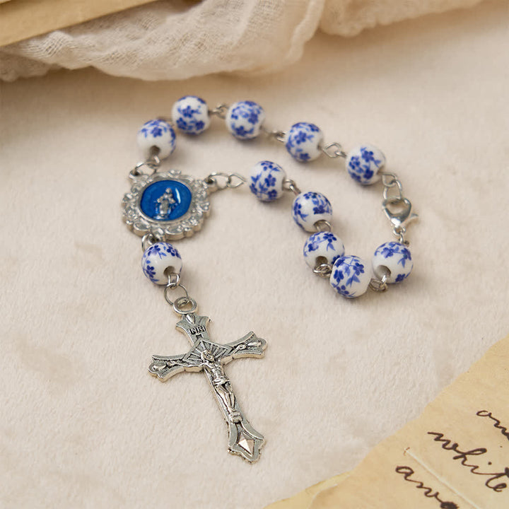 FREE Today: Blue Flower Ceramic Auto Rosary: A Symbol of Marian Protection for Car - image 4