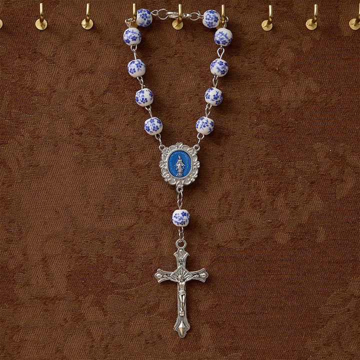 FREE Today: Blue Flower Ceramic Auto Rosary: A Symbol of Marian Protection for Car - image 1