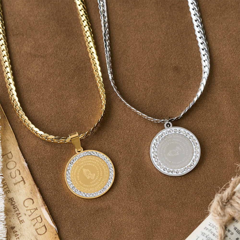 Christianartworkshop Zircon-Framed Praying Hands Scripture Necklace: Emblem of Divine Humility - image 1