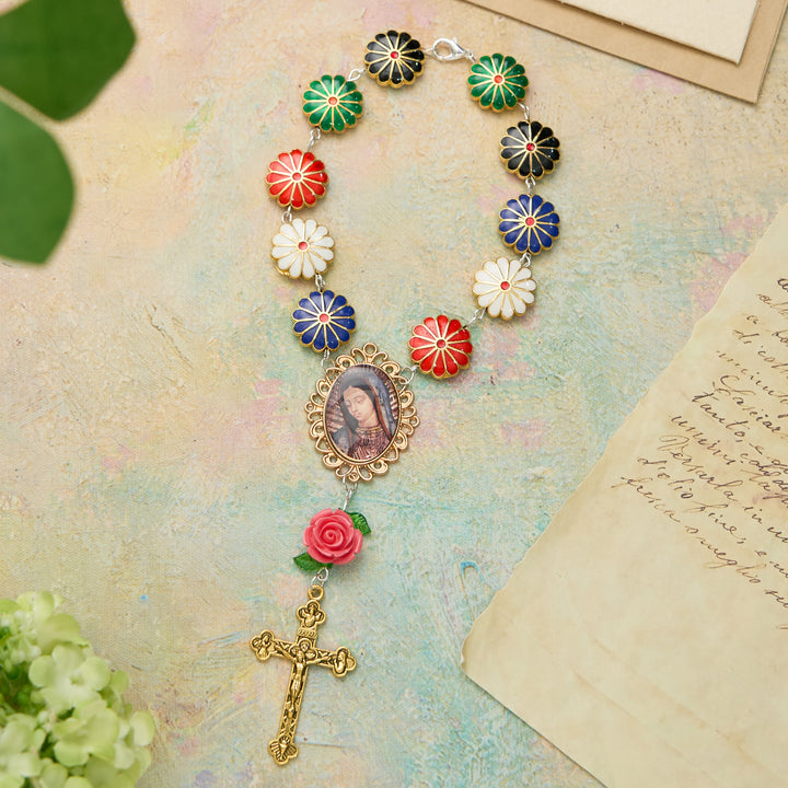Christianartworkshop Enamel Floral with Rose Accent Our Lady Medal Rosary Bracelet: A Symbol of Maternal Intercession - image 3