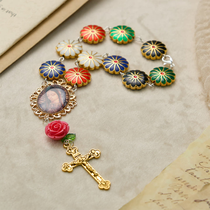 FREE Today: Enamel Floral with Rose Accent Our Lady Medal Rosary Bracelet: A Symbol of Maternal Intercession - image 5