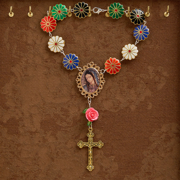 FREE Today: Enamel Floral with Rose Accent Our Lady Medal Rosary Bracelet: A Symbol of Maternal Intercession - image 2