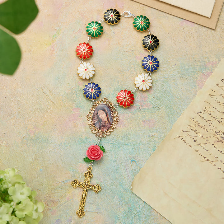 FREE Today: Enamel Floral with Rose Accent Our Lady Medal Rosary Bracelet: A Symbol of Maternal Intercession - image 3