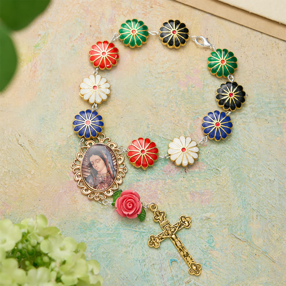 FREE Today: Enamel Floral with Rose Accent Our Lady Medal Rosary Bracelet: A Symbol of Maternal Intercession - image 4