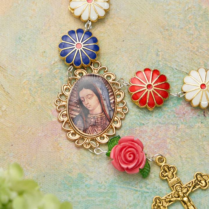 FREE Today: Enamel Floral with Rose Accent Our Lady Medal Rosary Bracelet: A Symbol of Maternal Intercession - image 7