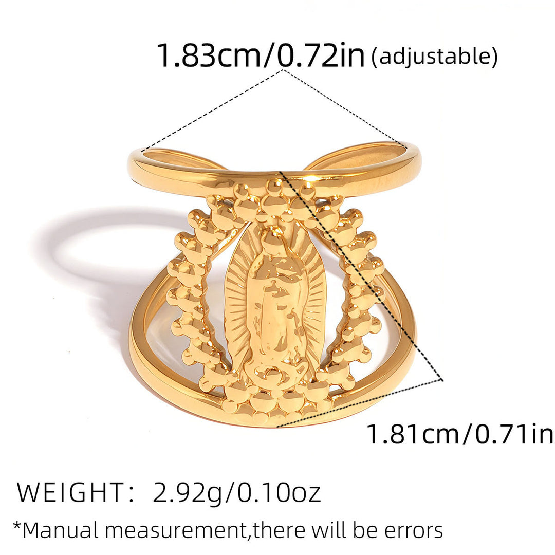 Christianartworkshop Tri-Color Hollow Frame Our Lady Band Ring: A Symbol of Divine Light & Devotion - Golden - image 6