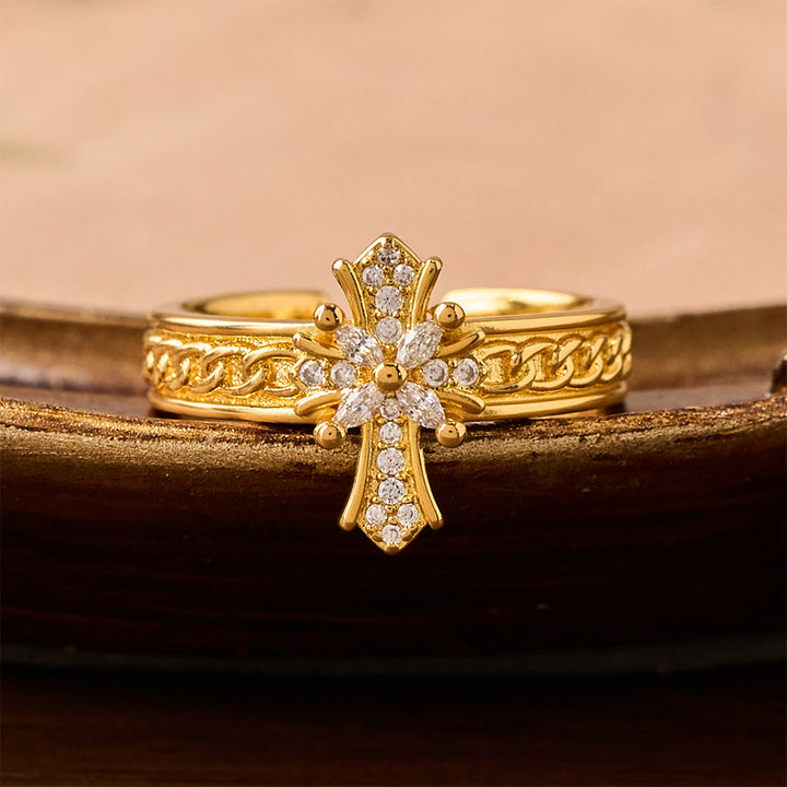 Christianartworkshop Zircon Cross Enamel Fleur-de-Lis Ring Set: Emblem of Divine Purity & Redemption - image 6