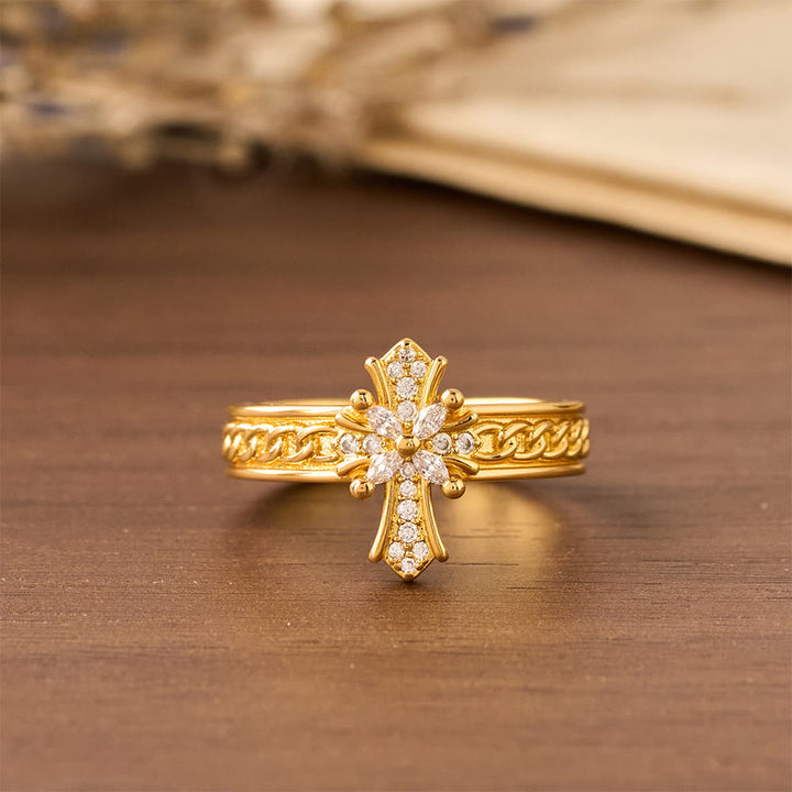 FREE Today: Zircon Cross Enamel Fleur-de-Lis Ring Set: Emblem of Divine Purity & Redemption - image 2