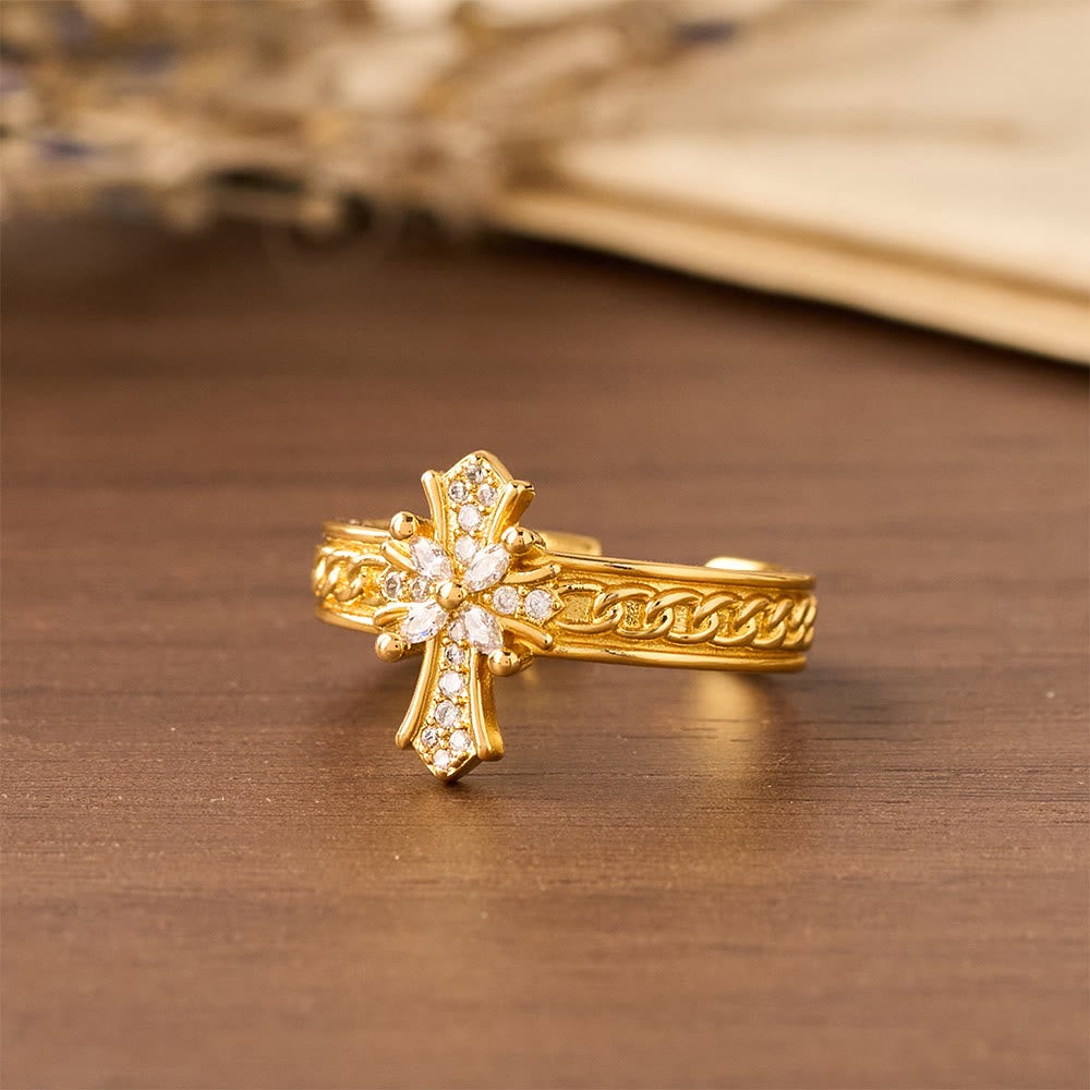 FREE Today: Zircon Cross Enamel Fleur-de-Lis Ring Set: Emblem of Divine Purity & Redemption - image 3