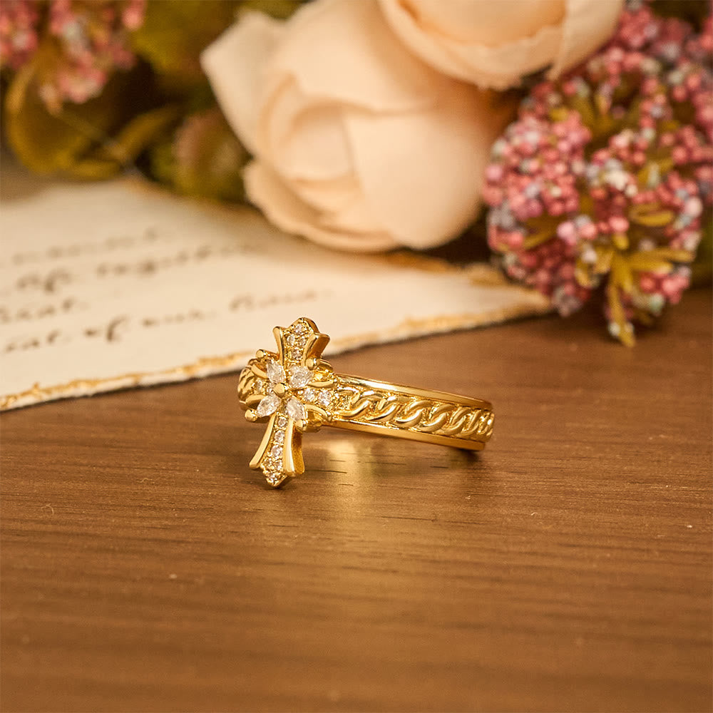 FREE Today: Zircon Cross Enamel Fleur-de-Lis Ring Set: Emblem of Divine Purity & Redemption - image 4