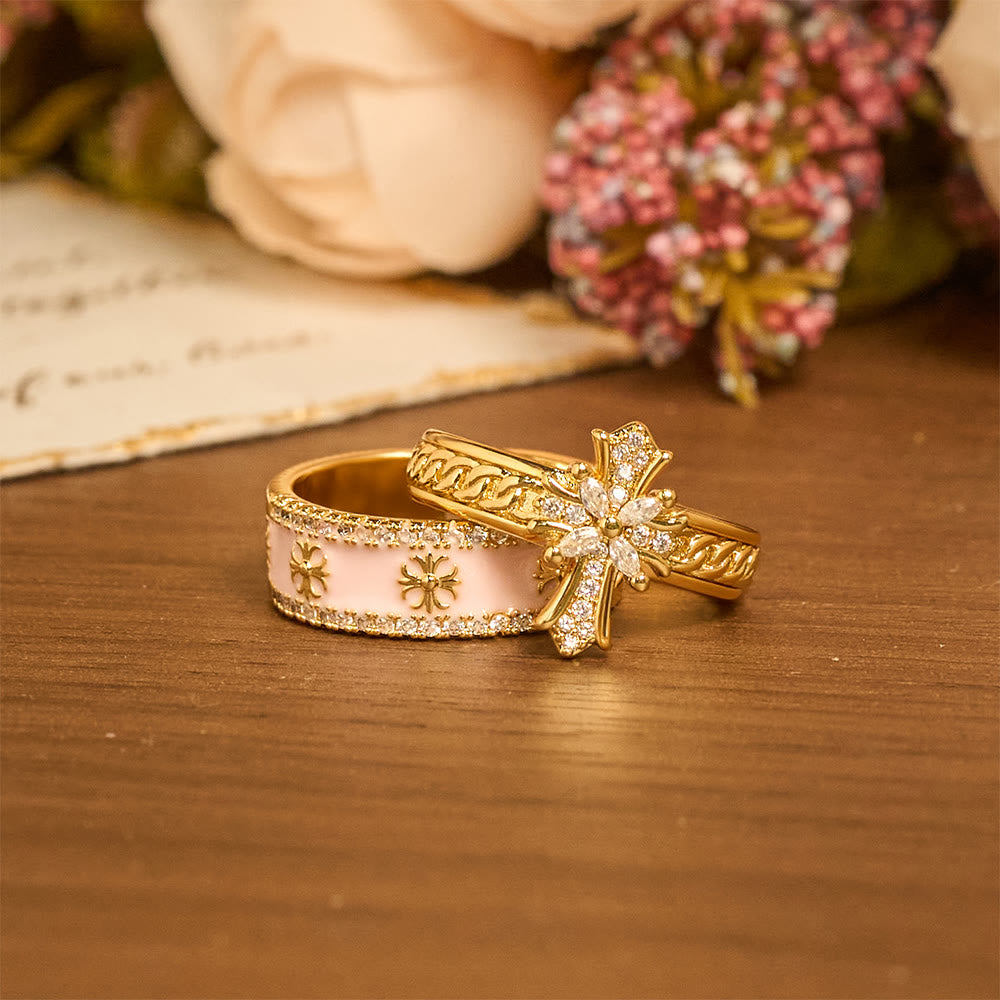 FREE Today: Zircon Cross Enamel Fleur-de-Lis Ring Set: Emblem of Divine Purity & Redemption - image 1