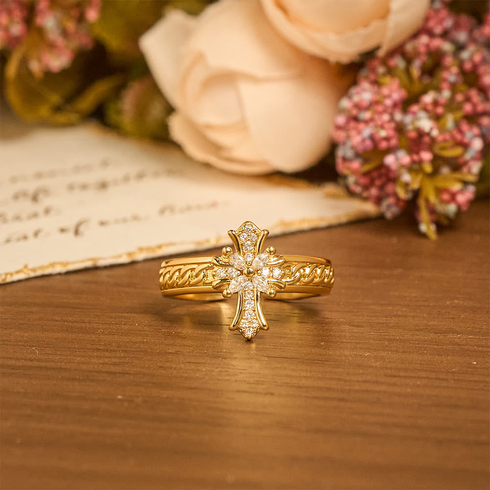 Christianartworkshop Zircon Cross Enamel Fleur-de-Lis Ring Set: Emblem of Divine Purity & Redemption - image 5