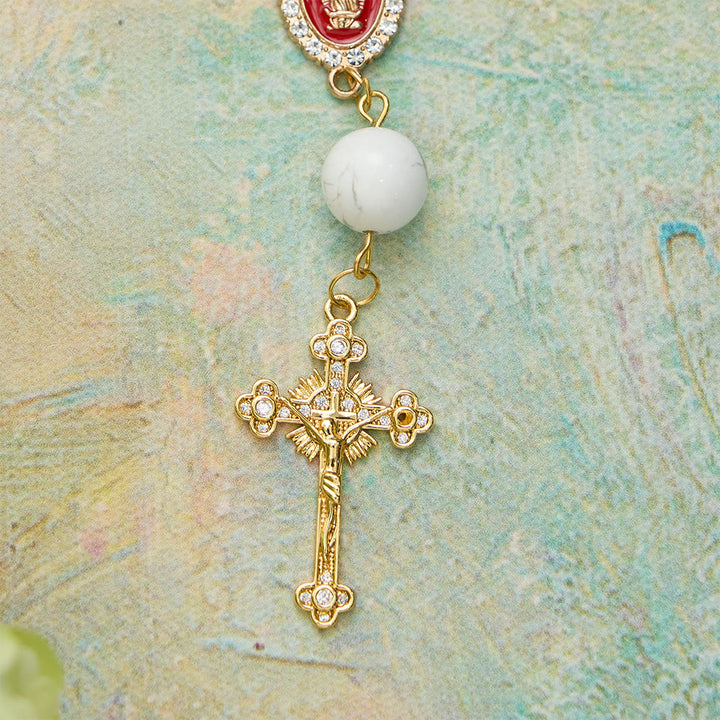 Christianartworkshop Howlite Bead Pocket Rosary with Red Enamel Our Lady Medal & Golden Crucifix - image 7
