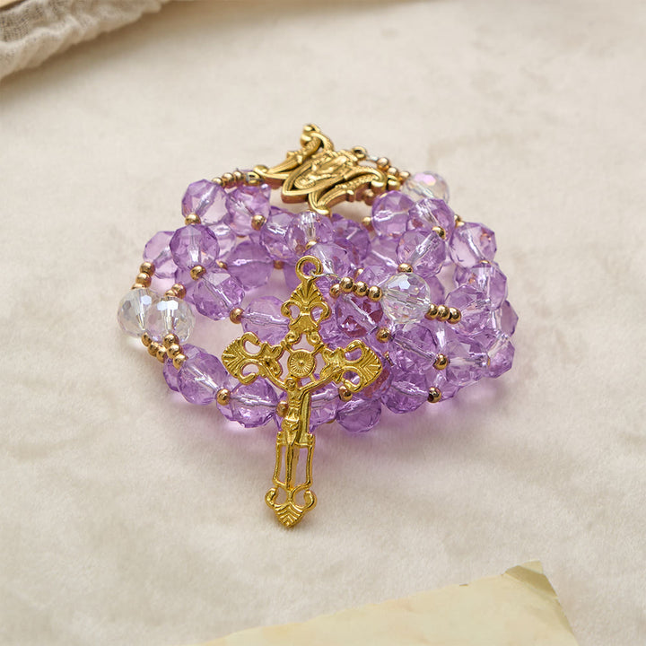 Christianartworkshop Faceted Purple Glass Rosary with Our Lady Medal: Emblem of Divine Light & Marian Grace - image 5
