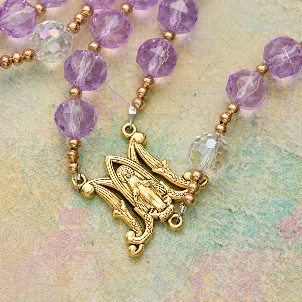 Christianartworkshop Faceted Purple Glass Rosary with Our Lady Medal: Emblem of Divine Light & Marian Grace - image 7