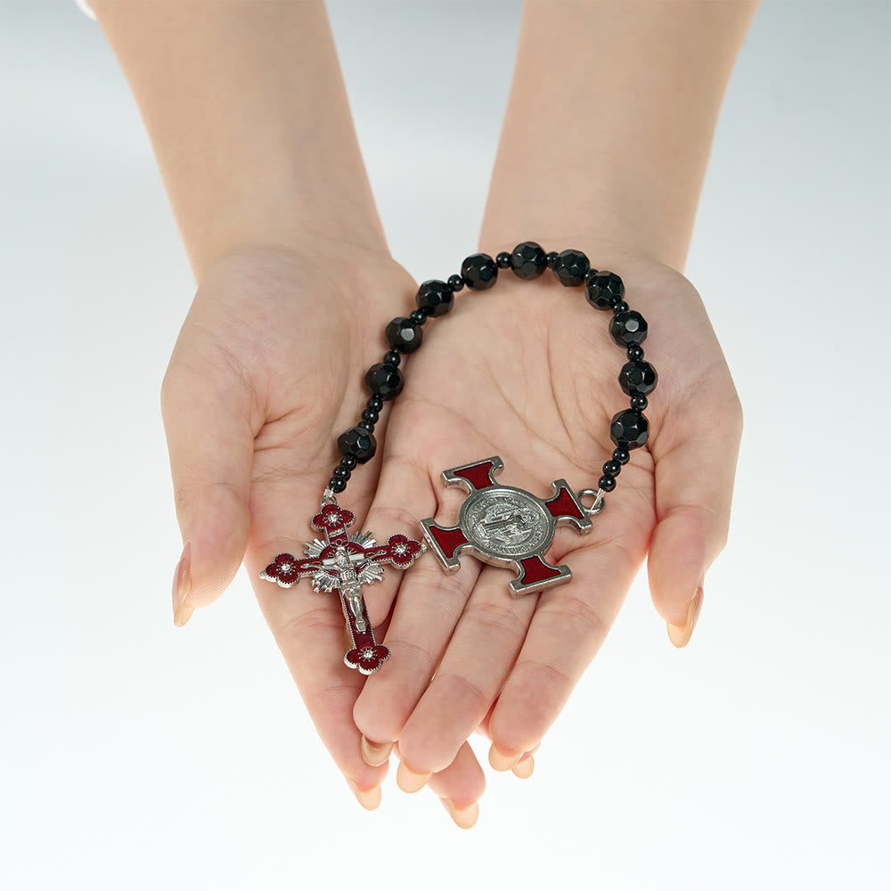 Christianartworkshop Black Faceted Glass St.Benedict Rosary: A Symbol of Heavenly Shielding - image 1