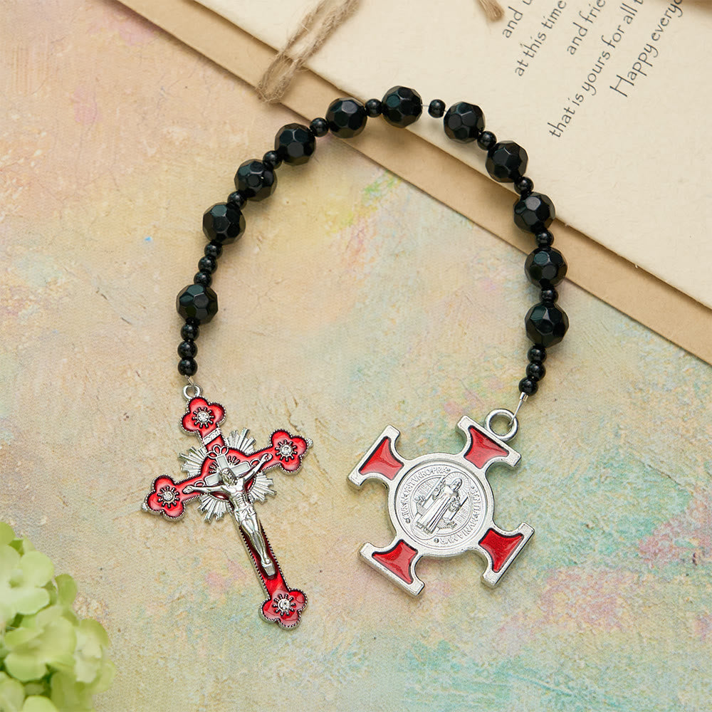 Christianartworkshop Black Faceted Glass St.Benedict Rosary: A Symbol of Heavenly Shielding - image 3