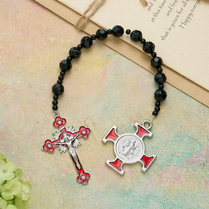 Christianartworkshop Black Faceted Glass St.Benedict Rosary: A Symbol of Heavenly Shielding - image 3