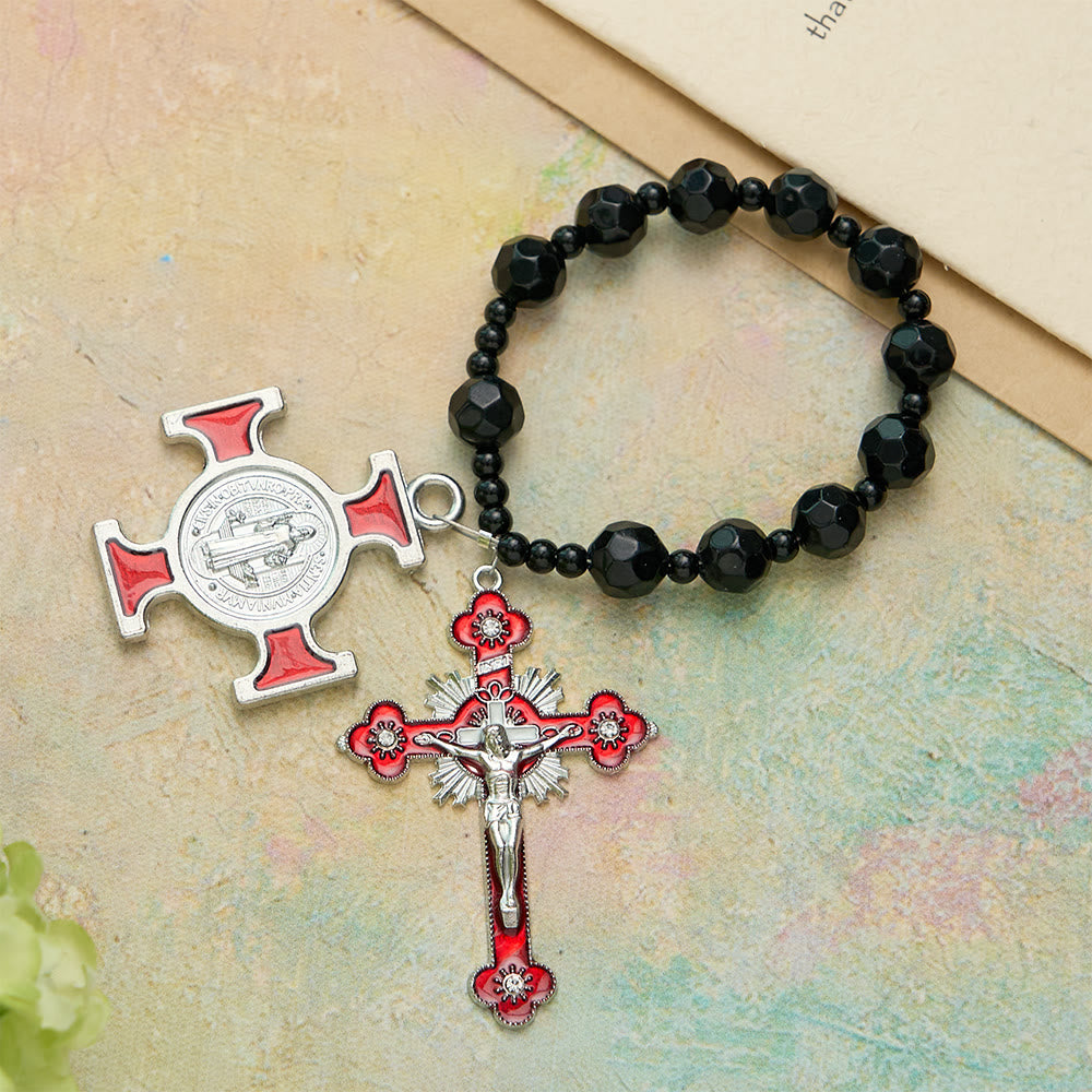Christianartworkshop Black Faceted Glass St.Benedict Rosary: A Symbol of Heavenly Shielding - image 4