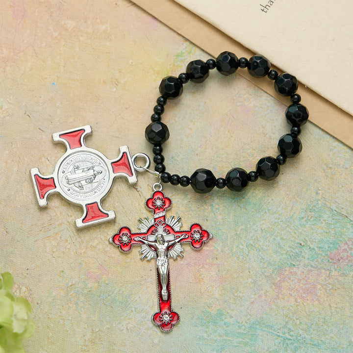 Christianartworkshop Black Faceted Glass St.Benedict Rosary: A Symbol of Heavenly Shielding - image 4