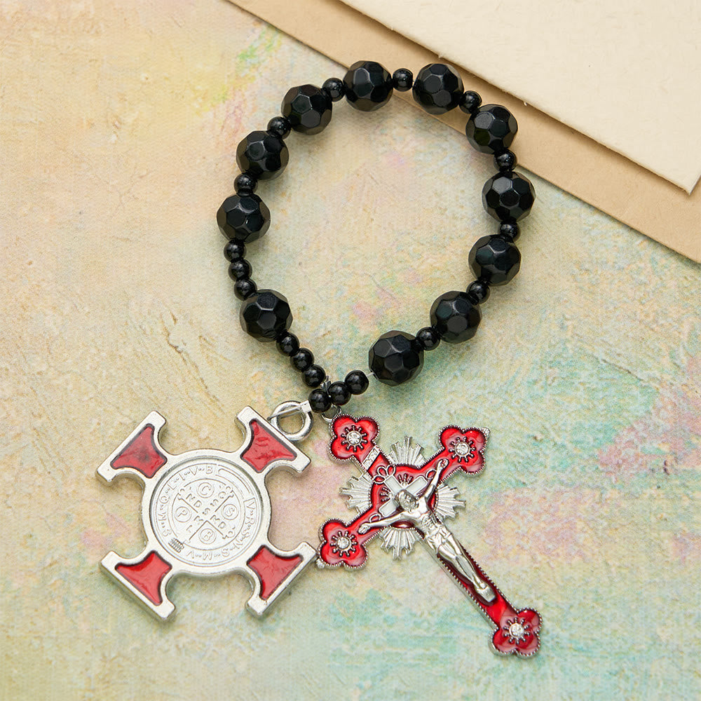 Christianartworkshop Black Faceted Glass St.Benedict Rosary: A Symbol of Heavenly Shielding - image 5